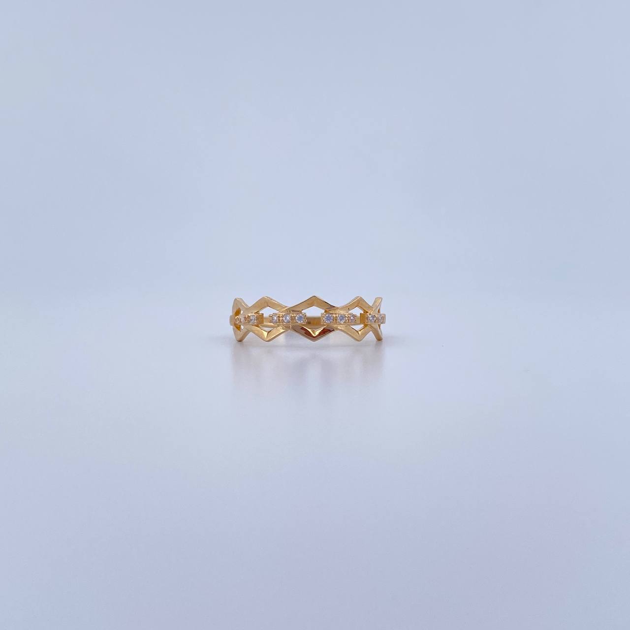 Churumbela Ring Rhombuses 1.65gr / Size 5 1/2 / White Zircons 18K Yellow Gold $