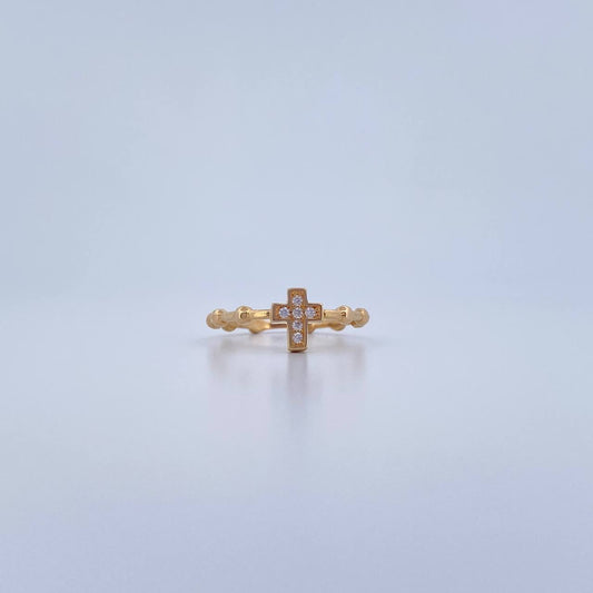 Cross Ring 1.7gr / T6 1/2 / White Zircon Spheres 18K Yellow Gold $