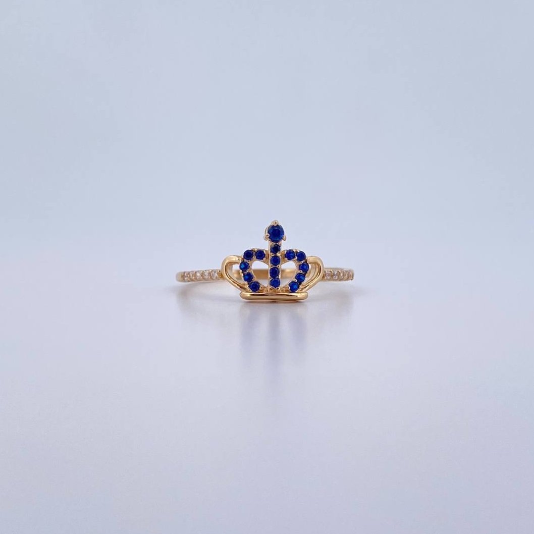 Crown Ring 1.55gr / Size 7 1/4 / Blue and White Zircons 18K Yellow Gold $