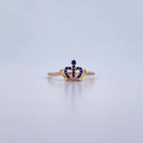 Crown Ring 1.55gr / Size 7 1/4 / Blue and White Zircons 18K Yellow Gold $