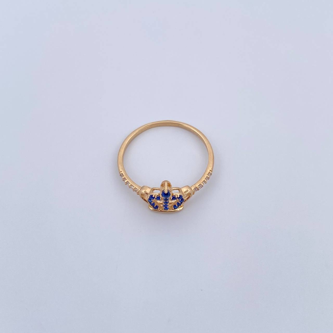 Crown Ring 1.55gr / Size 7 1/4 / Blue and White Zircons 18K Yellow Gold $
