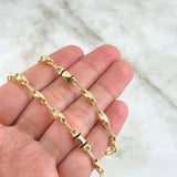 Cadena Rustica Rayada 3X1 11gr / 60cm / 4.5mm Punteada Cauchos Negros Oro Amarillo 18K