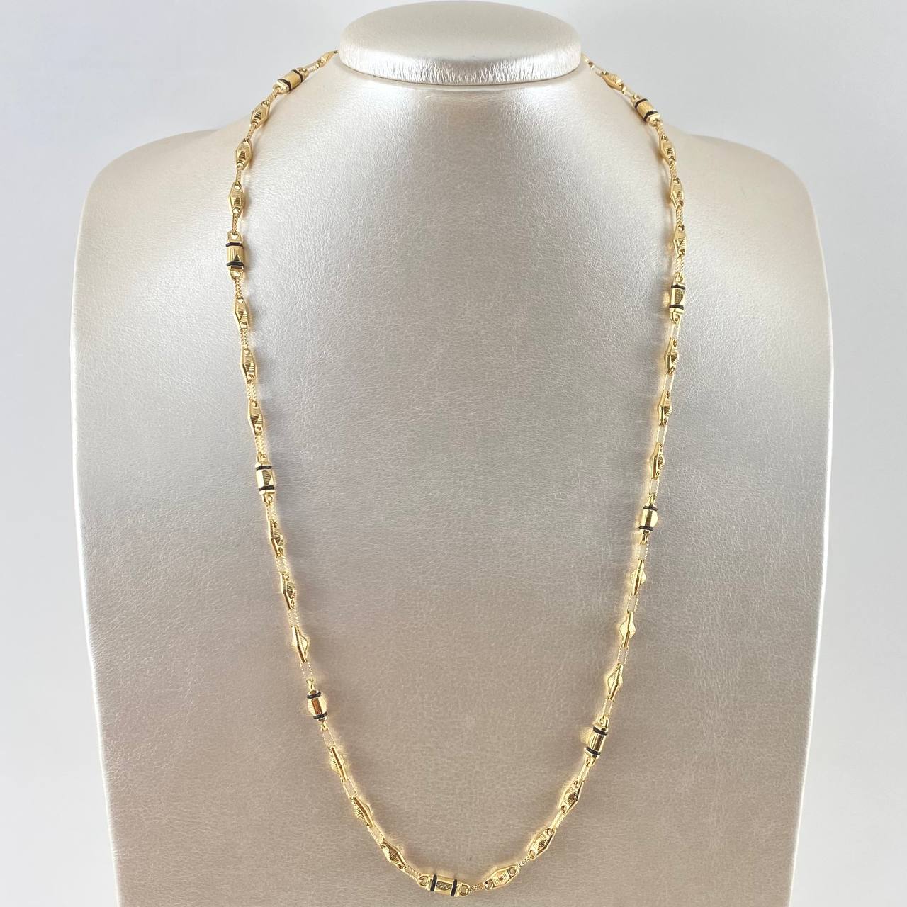 Cadena Rustica Rayada 3X1 11gr / 60cm / 4.5mm Punteada Cauchos Negros Oro Amarillo 18K