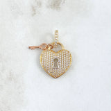 Dije Corazón Cerradura Llave 3.15gr / 2.5cm / Circones Blancos Dos Oros Amarillo Rosa 18K