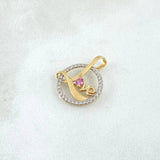 Pendant LOVE in Circle 1.35gr / 2cm / White Zircons Pink Yellow Gold 18K