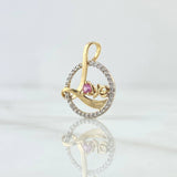 Pendant LOVE in Circle 1.35gr / 2cm / White Zircons Pink Yellow Gold 18K