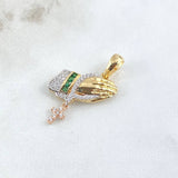 Pendant Hands Praying Cross Pendant 4.2gr / 3.2cm / White and Green Zircons Two 18K Yellow and Rose Golds