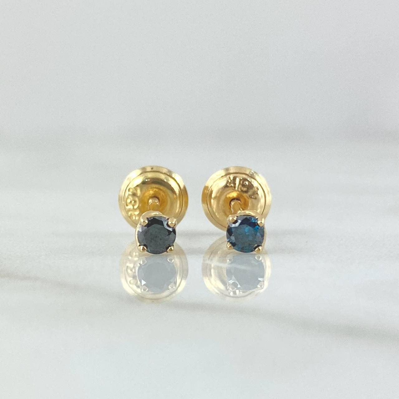 Stud Earrings Stone 0.9gr / 3.2mm Blue Diamonds 10pts 18K Yellow Gold (Jewel) ©