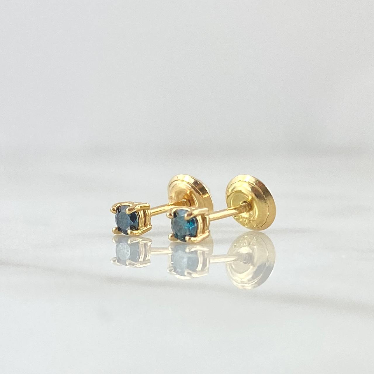 Stud Earrings Stone 1.05gr / 3.5mm Blue Diamonds 10pts 18K Yellow Gold (Jewel) ©