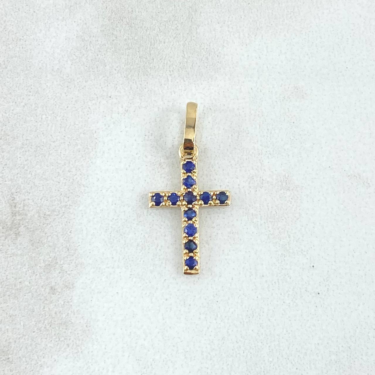 Dije Cruz 0.55gr / 2.1cm / Safiros 15pts Oro Amarillo 18K (Joya) ©