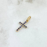 Dije Cruz 0.55gr / 2.1cm / Safiros 15pts Oro Amarillo 18K (Joya) ©
