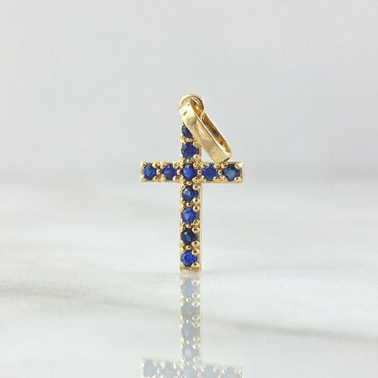 Dije Cruz 0.55gr / 2.1cm / Safiros 15pts Oro Amarillo 18K (Joya) ©