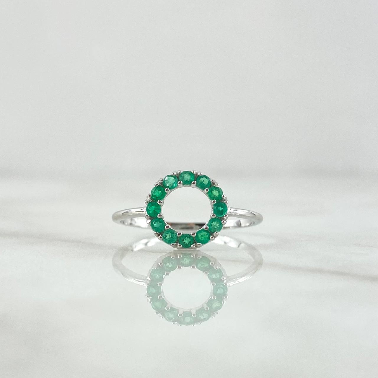 Hollow Circle Ring 1.4gr / T6 3/4 / 25Pts Emeralds 18K White Gold (Jewel)