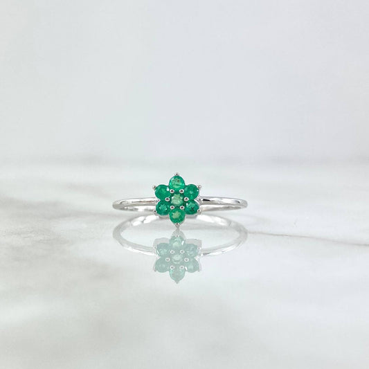 Six-Petal Flower Ring 1.3gr / Size 7 / Emeralds 07Pts 18K White Gold (Jewel)