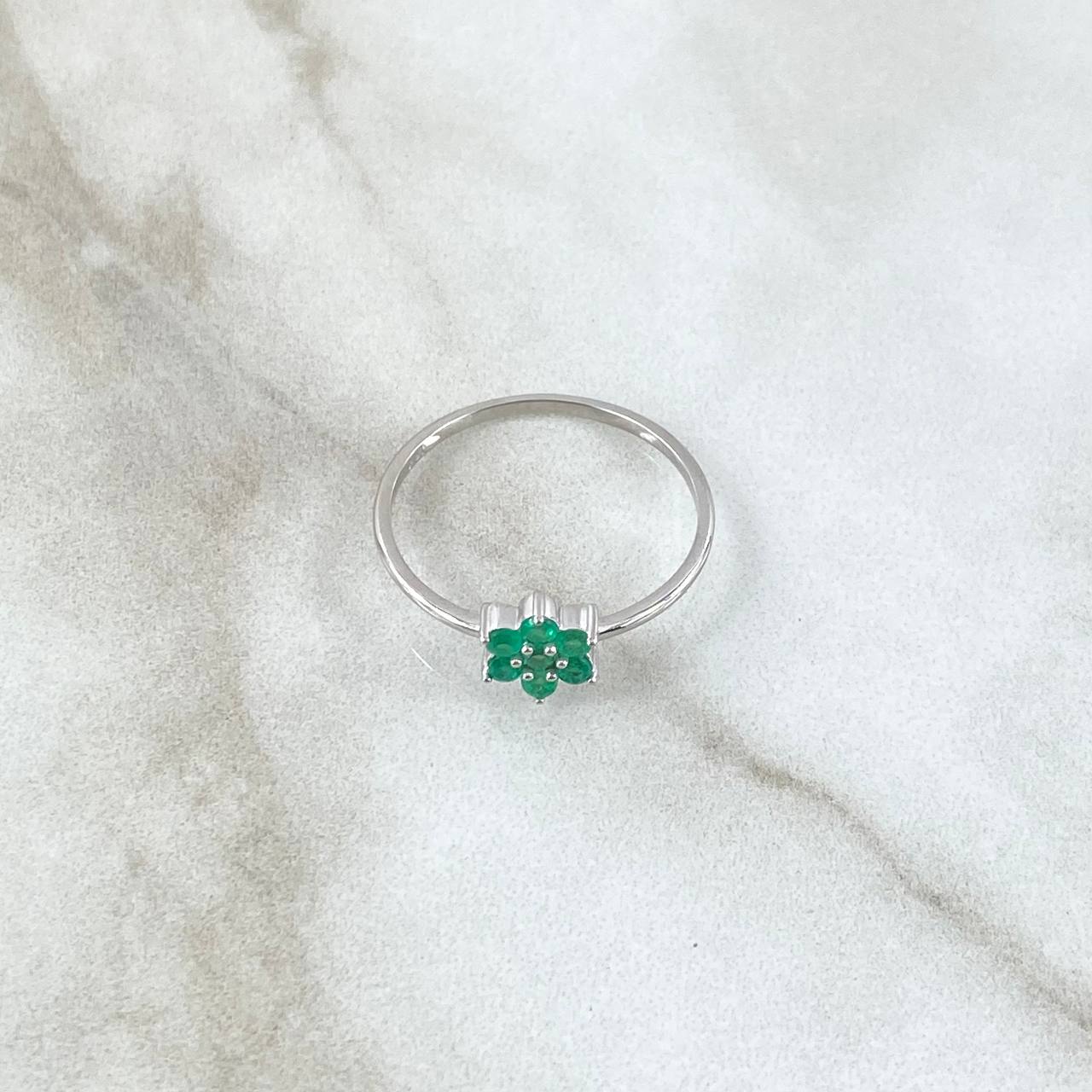 Six-Petal Flower Ring 1.3gr / Size 7 / Emeralds 07Pts 18K White Gold (Jewel)
