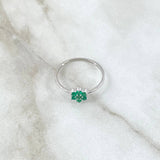 Six-Petal Flower Ring 1.3gr / Size 7 / Emeralds 07Pts 18K White Gold (Jewel)