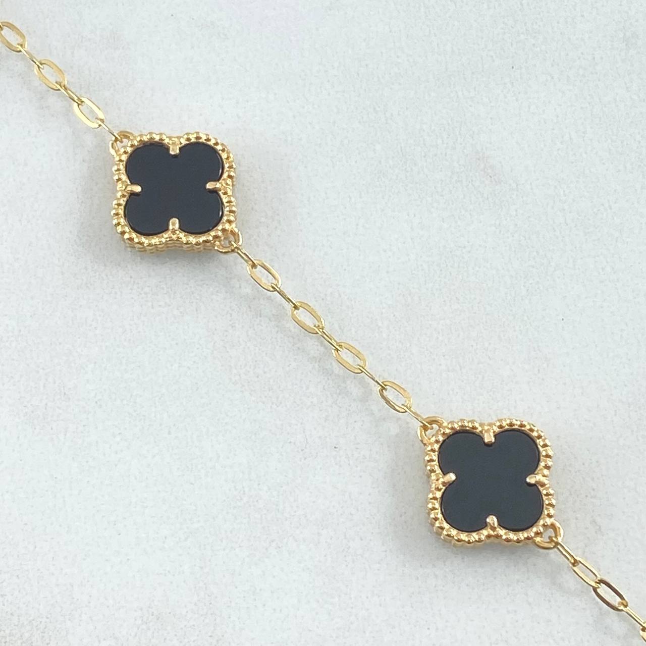 Pulso Aro seguido Trebol Onix Negro 5.45gr / 7 1/2 in / 12mm Oro Amarillo Nac.Esp. 18K