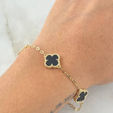 Pulso Aro seguido Trebol Onix Negro 5.45gr / 7 1/2 in / 12mm Oro Amarillo Nac.Esp. 18K