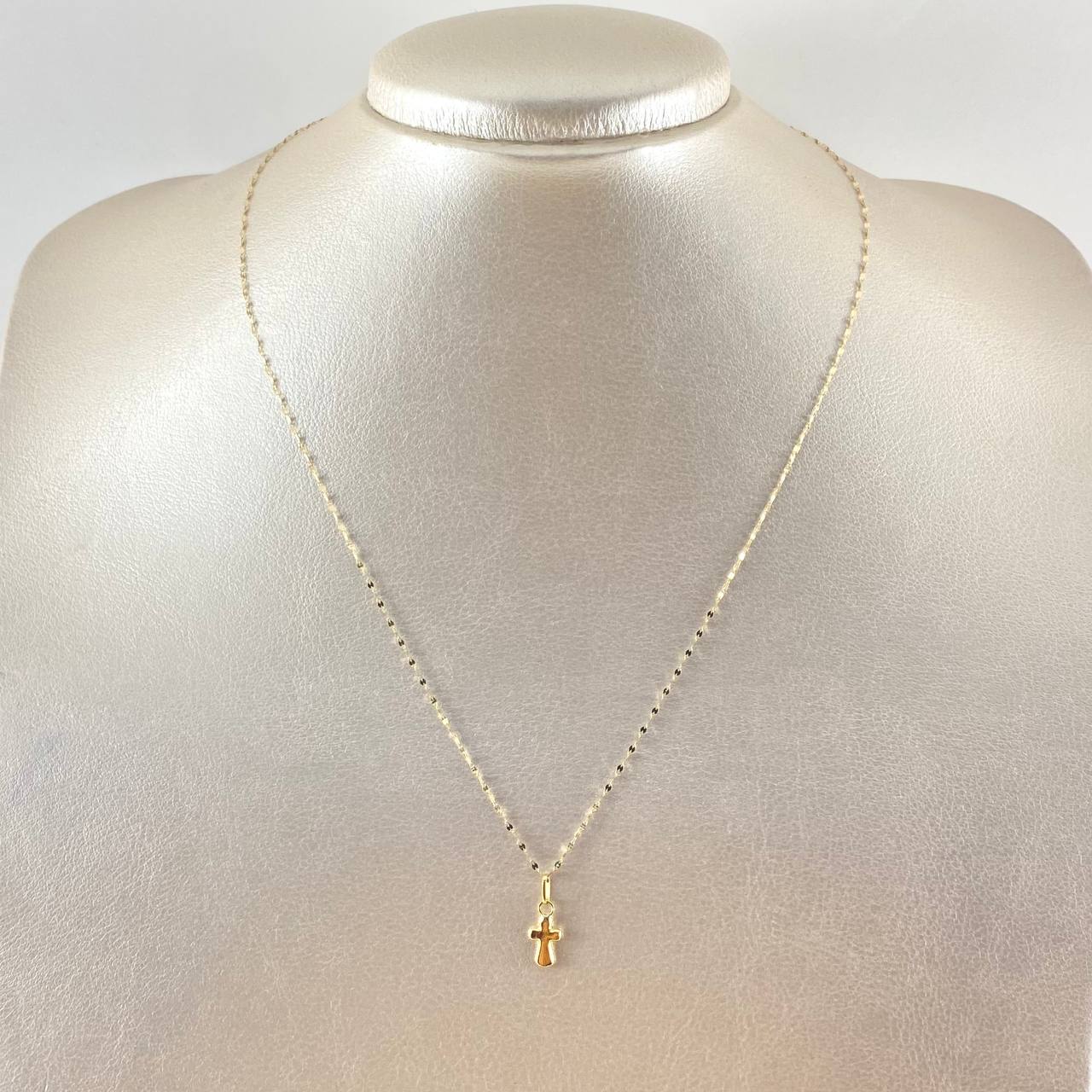 Set Chain and Mini Flower Mirror Pendant + Cross 0.65gr / 18K Gold ©