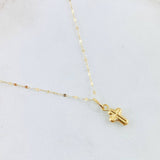 Set Cadena y Dije Mini Flor Espejo + Cruz 0.65gr / Oro Amarillo 18K