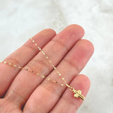 Set Cadena y Dije Mini Flor Espejo + Cruz 0.65gr / Oro Amarillo 18K