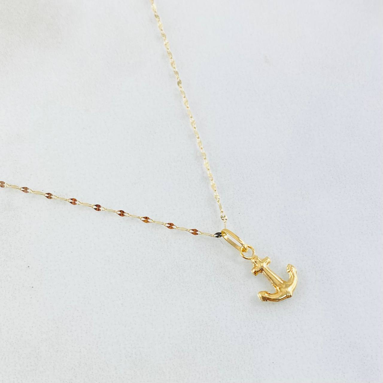 Chain and Mini Flower Mirror Pendant Set + Anchor 0.6gr / 18K Yellow Gold ©