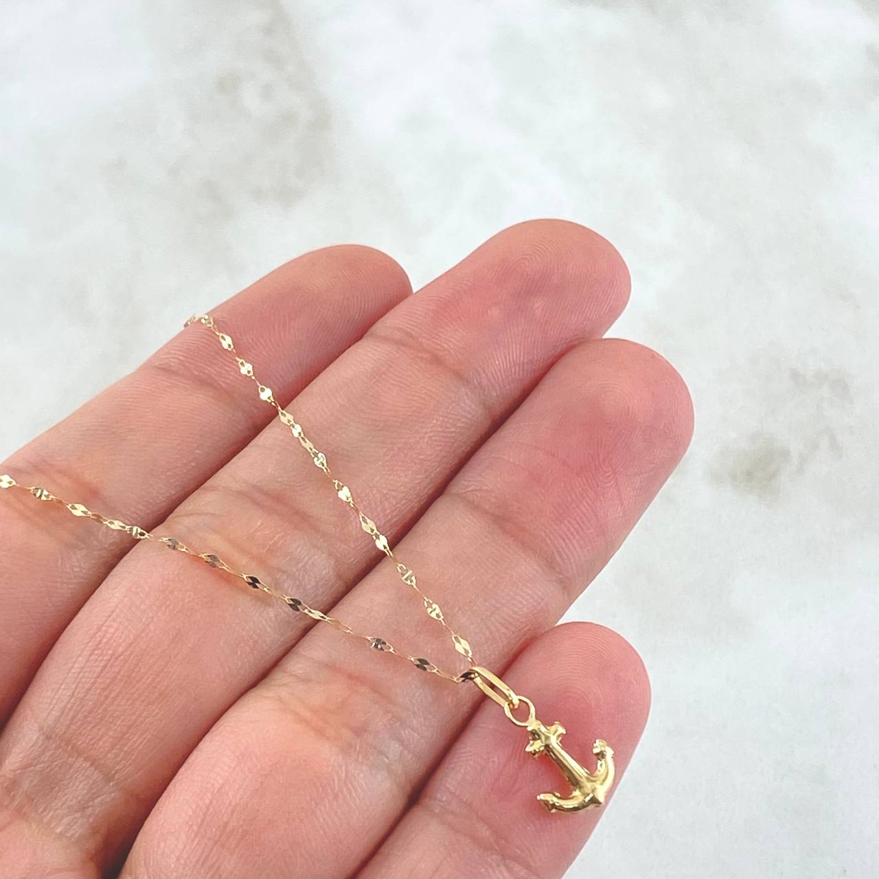 Chain and Mini Flower Mirror Pendant Set + Anchor 0.6gr / 18K Yellow Gold ©