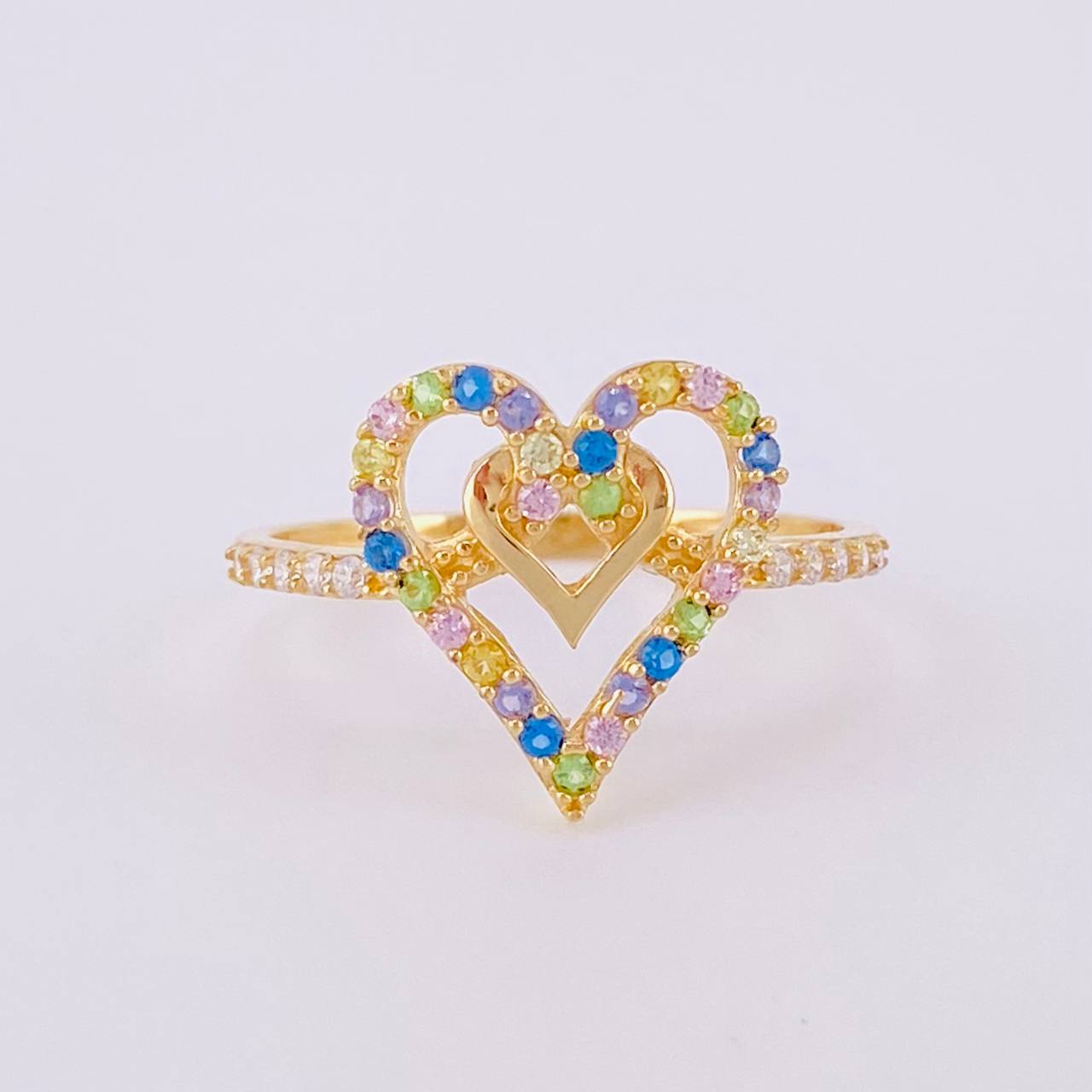 Anillo Doble Corazón Cruzado 2.1g / T7 1/2 Oro Amarillo 18K
