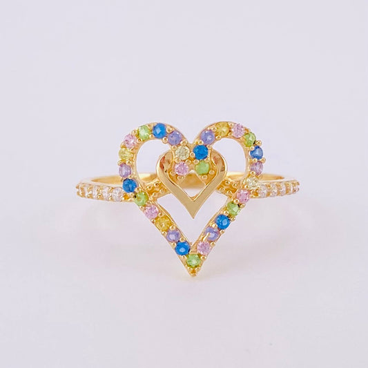 Double Crossed Heart Ring 2.1g / T7 1/2 18K Yellow Gold