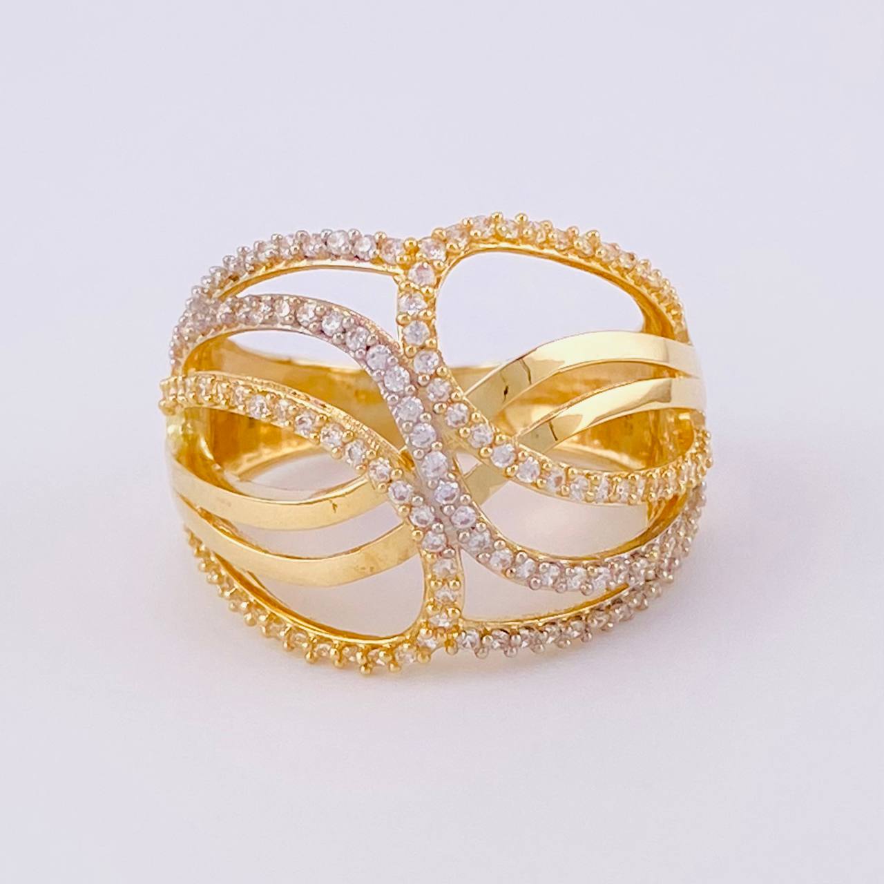 Crossed Waves Ring 6.75g / T7 1/4 Two-Tone Yellow White Gold 18K