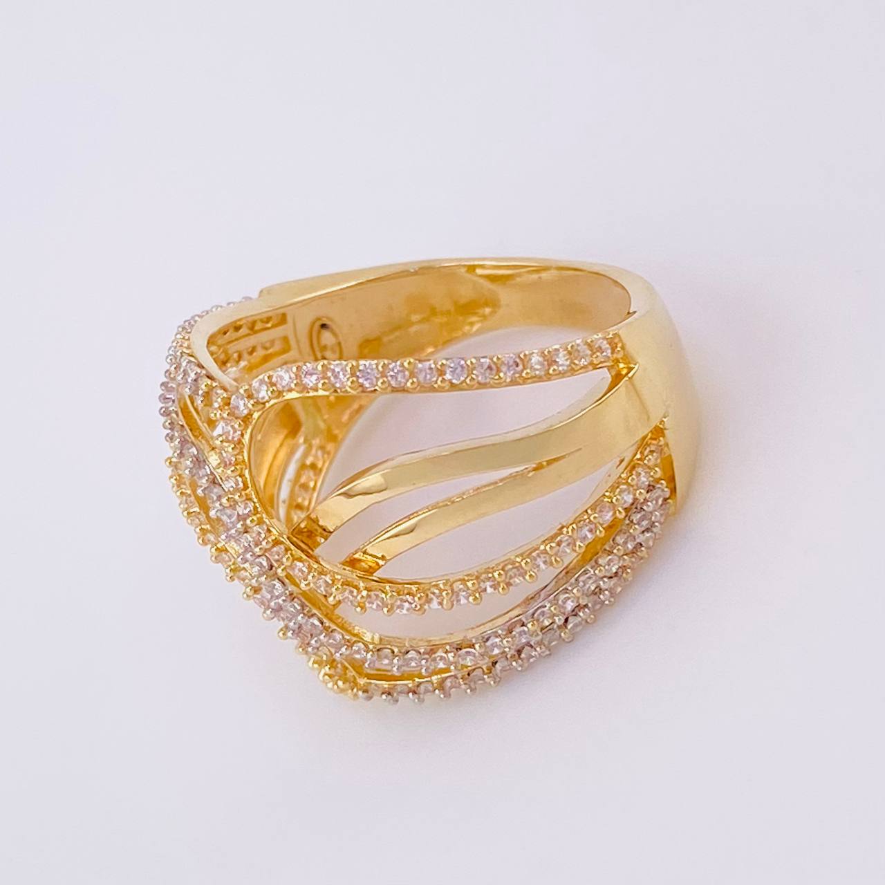 Crossed Waves Ring 6.75g / T7 1/4 Two-Tone Yellow White Gold 18K