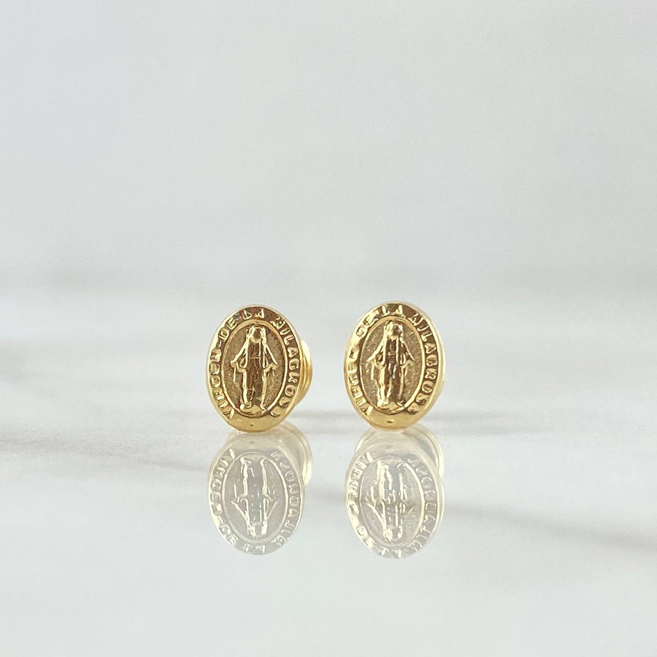 Stud Earrings Virgen Milagrosa Oval 0.6gr / 7.5mm Textured Edge 18K Yellow Gold