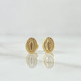 Stud Earrings Virgen Milagrosa Oval 0.6gr / 7.5mm Textured Edge 18K Yellow Gold