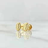 Stud Earrings Virgen Milagrosa Oval 0.6gr / 7.5mm Textured Edge 18K Yellow Gold