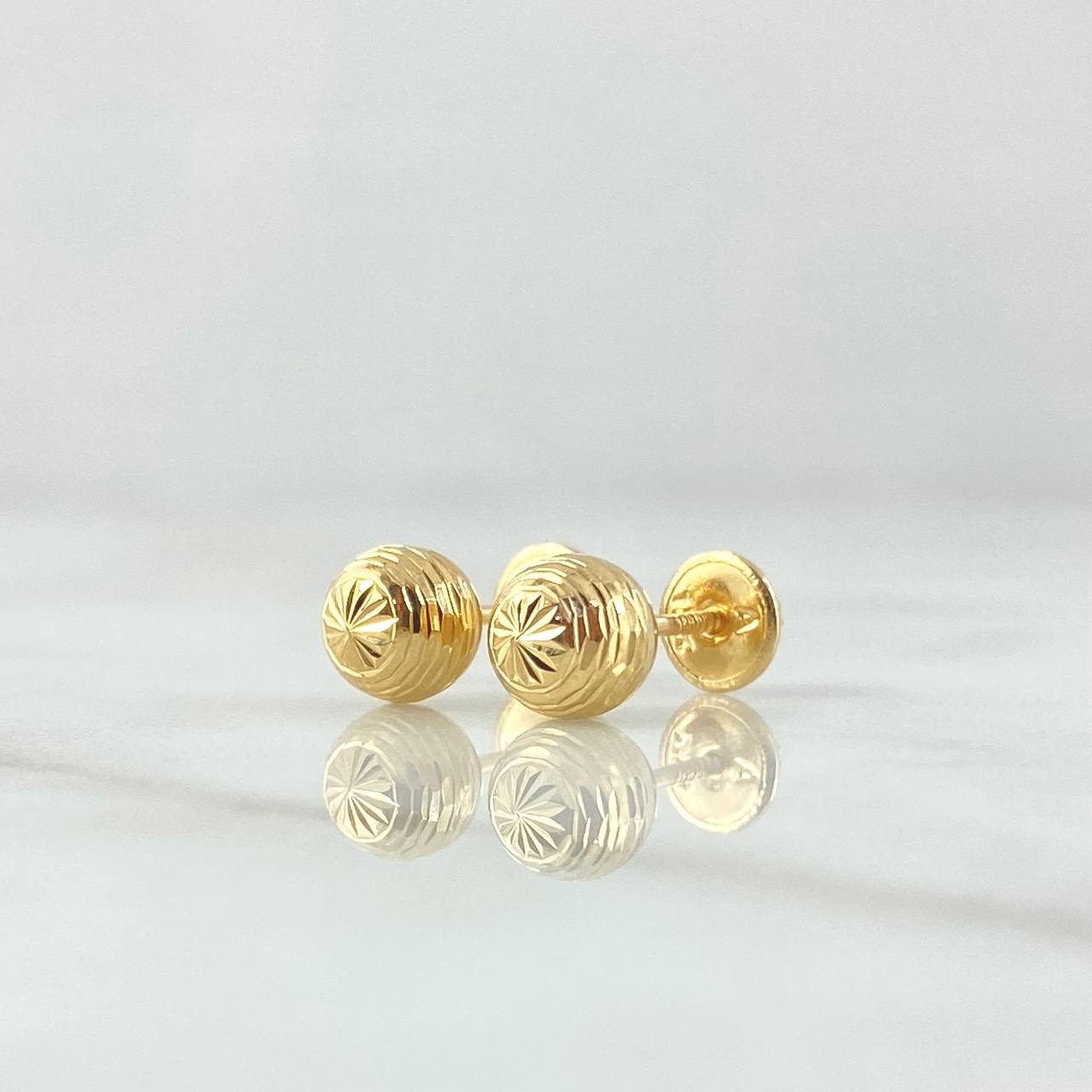 Stud Earrings Bead 0.8gr / 6mm Diamond Cut Linear Yellow Gold 18K ©