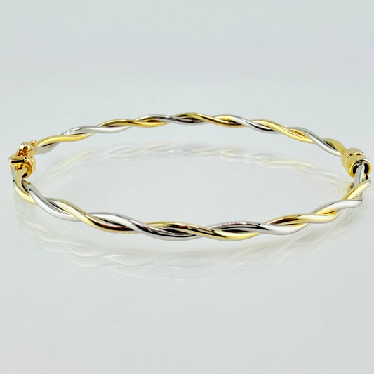 Pulso Aro Trenzado 3.95gr / 7 1/2 in / 3mm Dos Oros Amarillo Blanco +4 18K ©