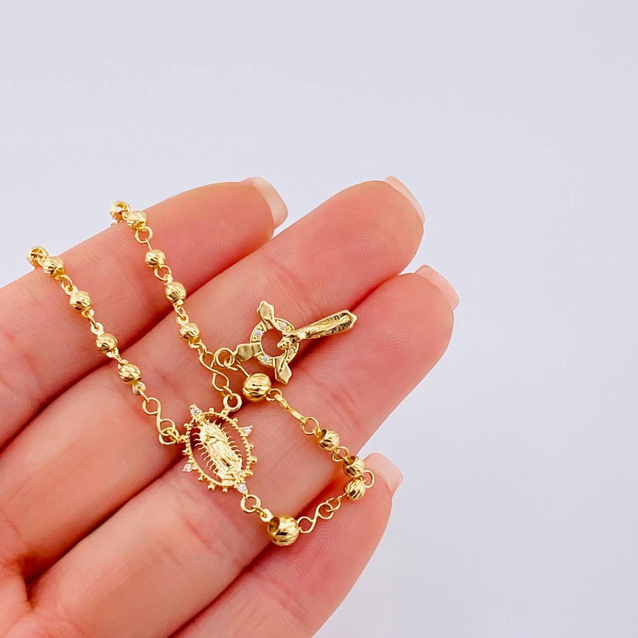 Rosary Virgin of Guadalupe Diamond Cut 7.25 g / 19 3/4 in / 3 mm - 4 mm 18K Yellow Gold