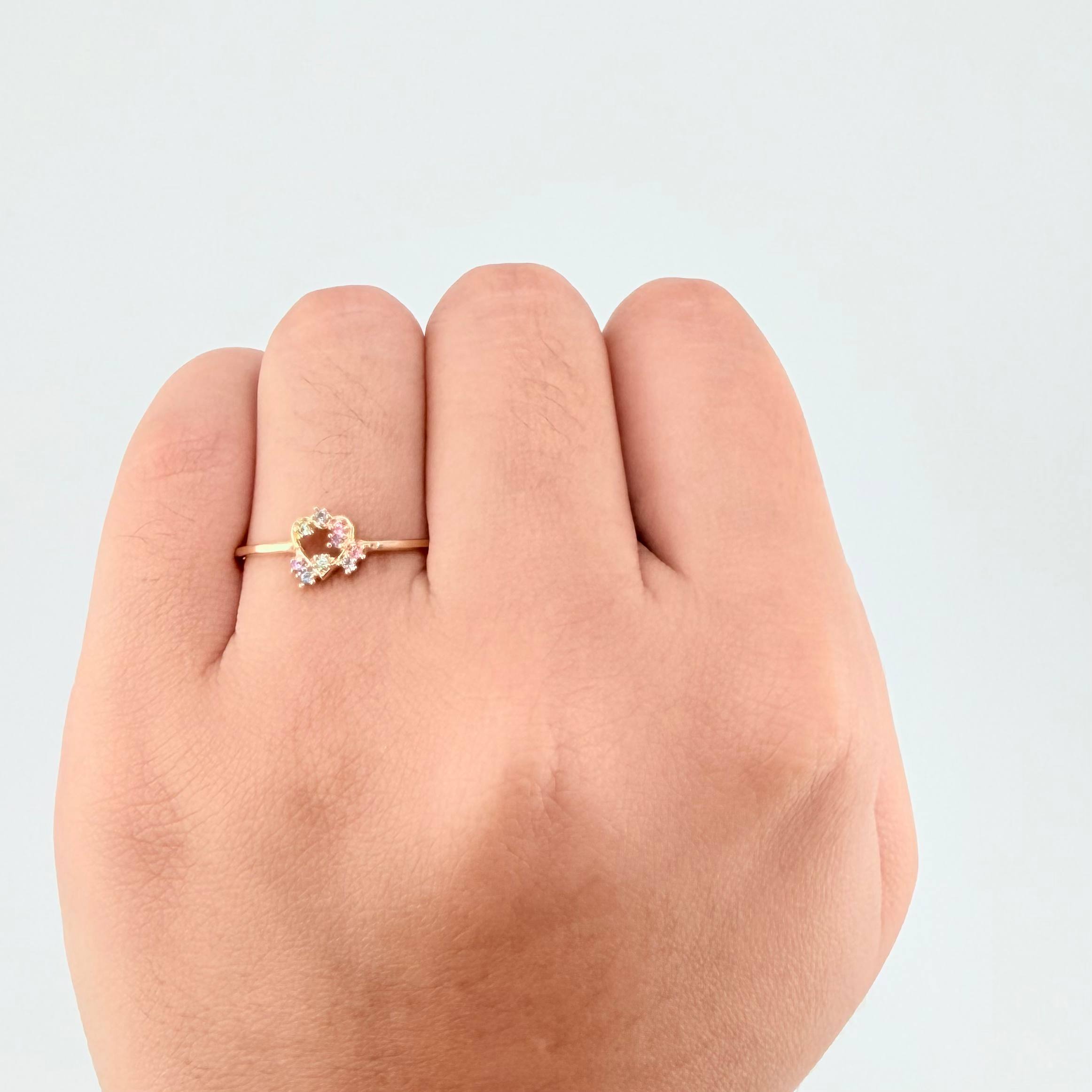 Anillo Destellos Corazón 1 g / T7 3/4 Oro Amarillo 18K