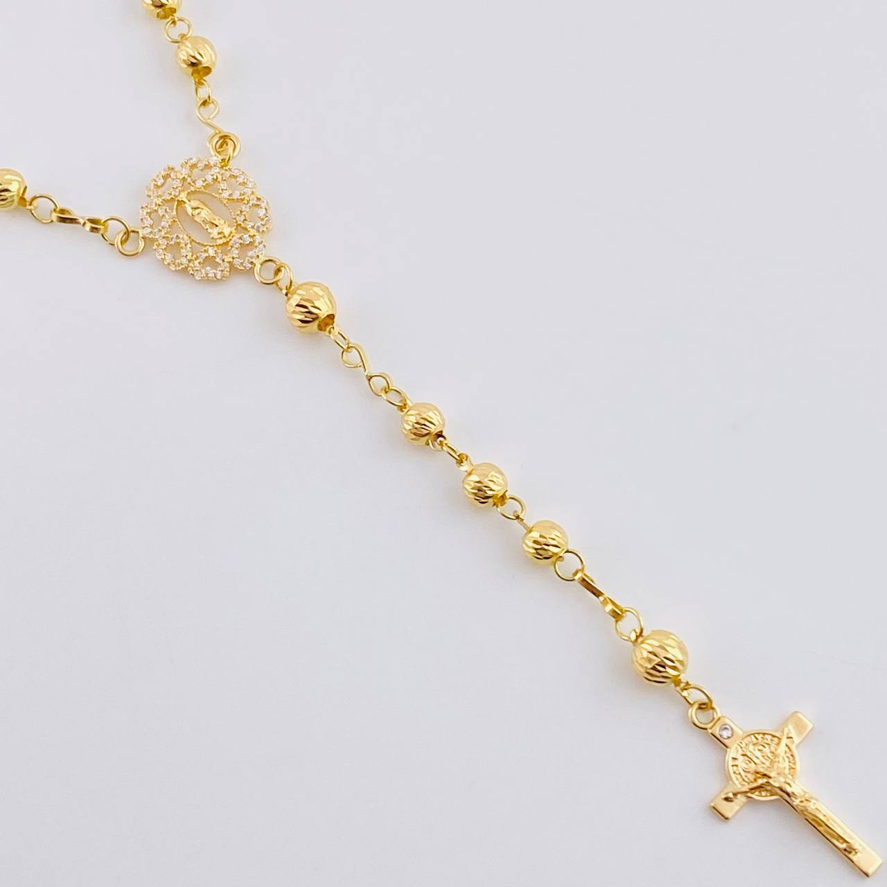 Rosario Virgen Guadalupe Corazones Diamantado 9.7 g / 20 1/2 in / 4 mm - 5 mm Oro Amarillo 18K