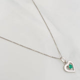 Set Cadena Veneciana + Dije Corazon Esmeralda 9pts / 1.5g / 18 in Oro Blanco 18K