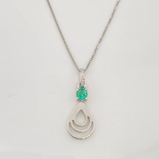 Venetian Chain Set + Emerald Drop Pendant 0.6pts / 1.65g / 18 in White Gold 18K