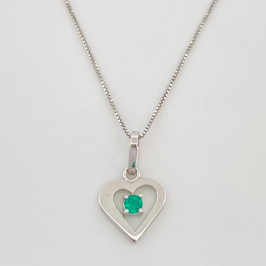 Venetian Chain Set + Emerald Heart Pendant 0.4pts / 1.45g / 18 in White Gold 18K