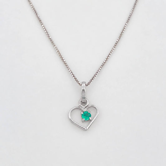 Venetian Chain Set + Emerald Heart Pendant 0.3pts / 1.3g / 18 in White Gold 18K