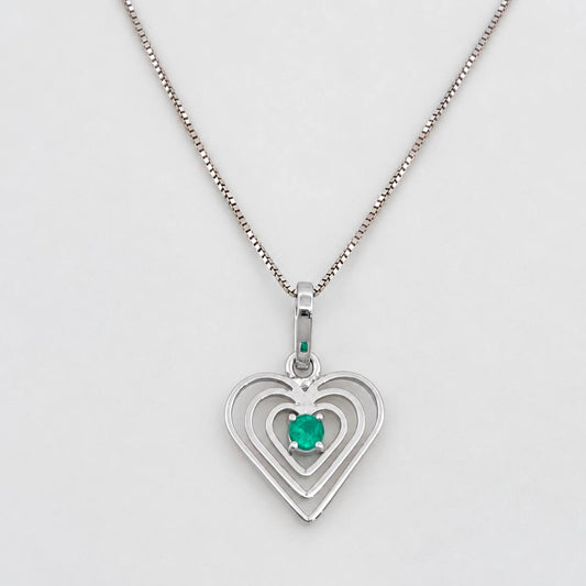 Venetian Chain Set + Emerald Heart Pendant 0.5pts / 1.55g / 18 in White Gold 18K