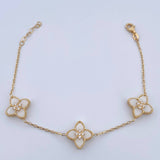 Classic Link Bracelet Flowers 5.9gr / 17.5cm-19.4cm / 1.3mm White Jade White Zircons Yellow Gold +4 18K &