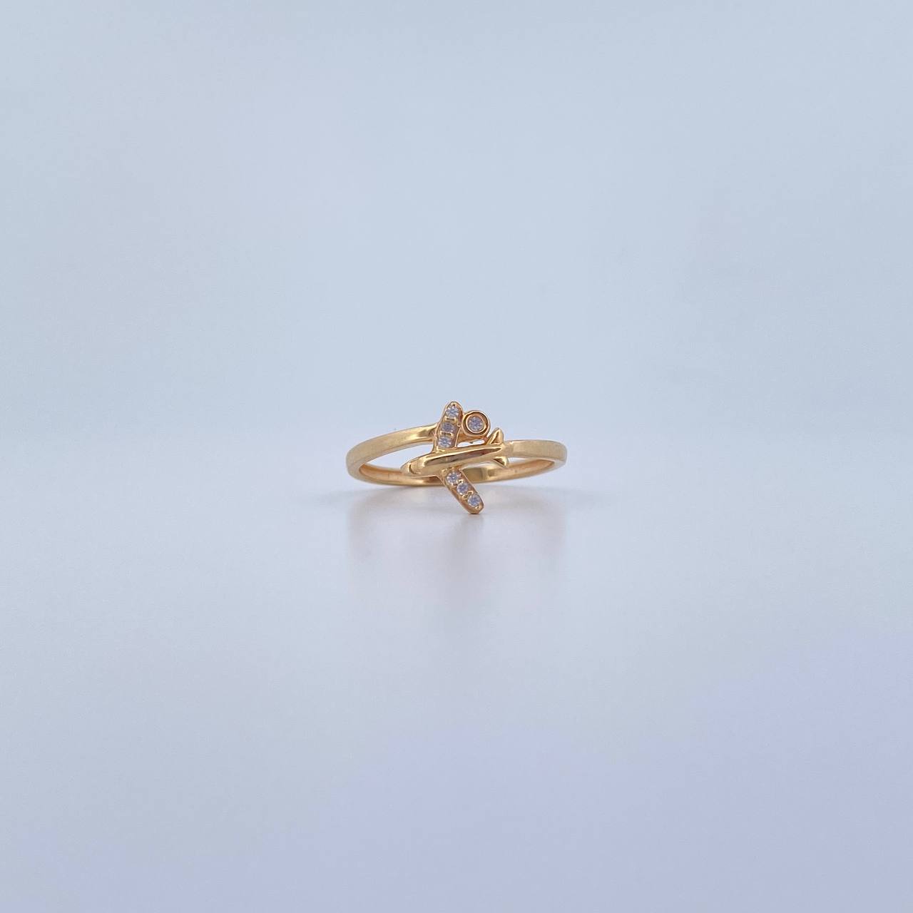 Airplane Ring 1.55gr / T6 / White Zircons 18K Yellow Gold $