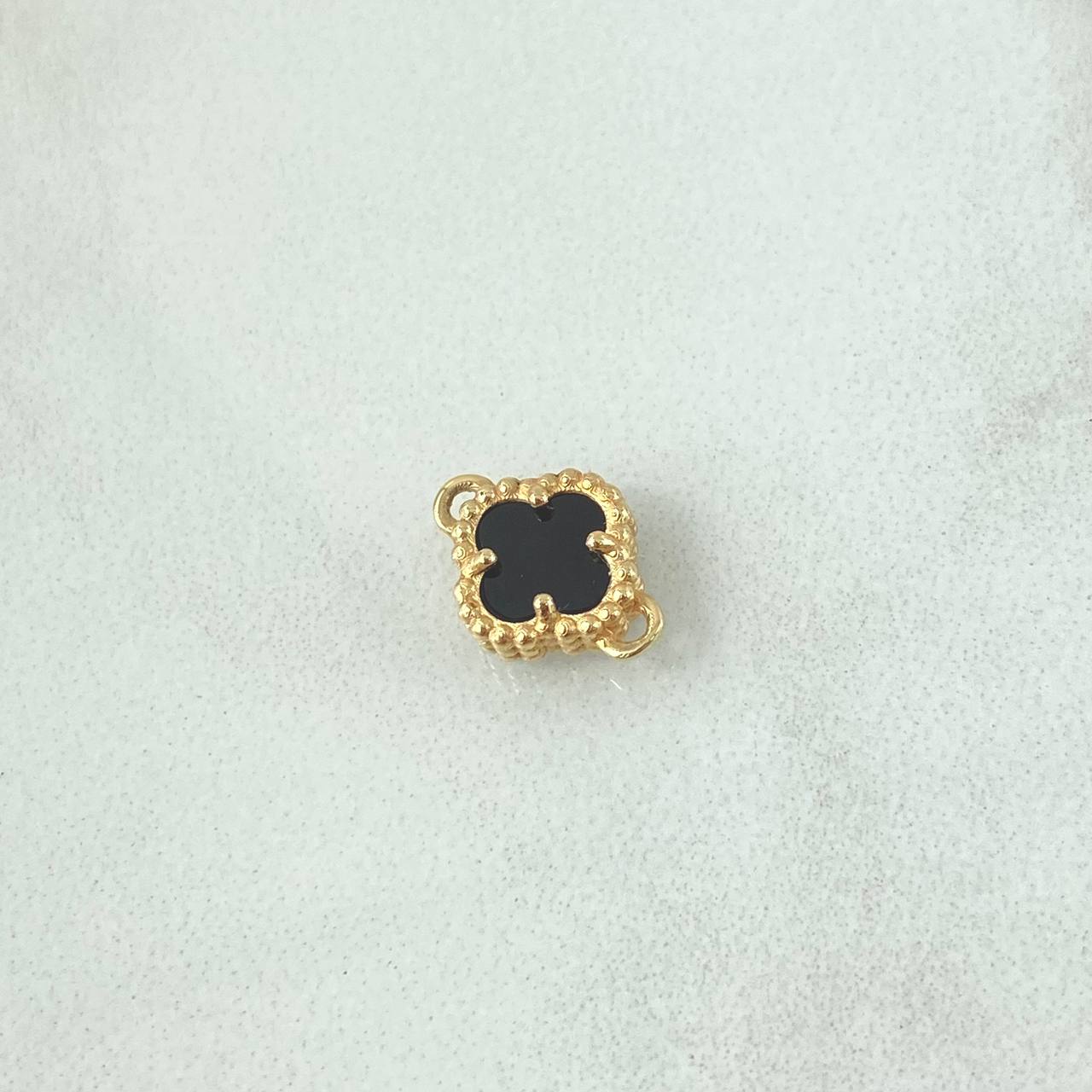 Herraje Trebol VCyA 1.55gr / 1.5cm / Onix Negro Punteado Oro Amarillo 18K