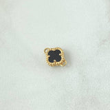 Herraje Trebol VCyA 1.55gr / 1.5cm / Onix Negro Punteado Oro Amarillo 18K