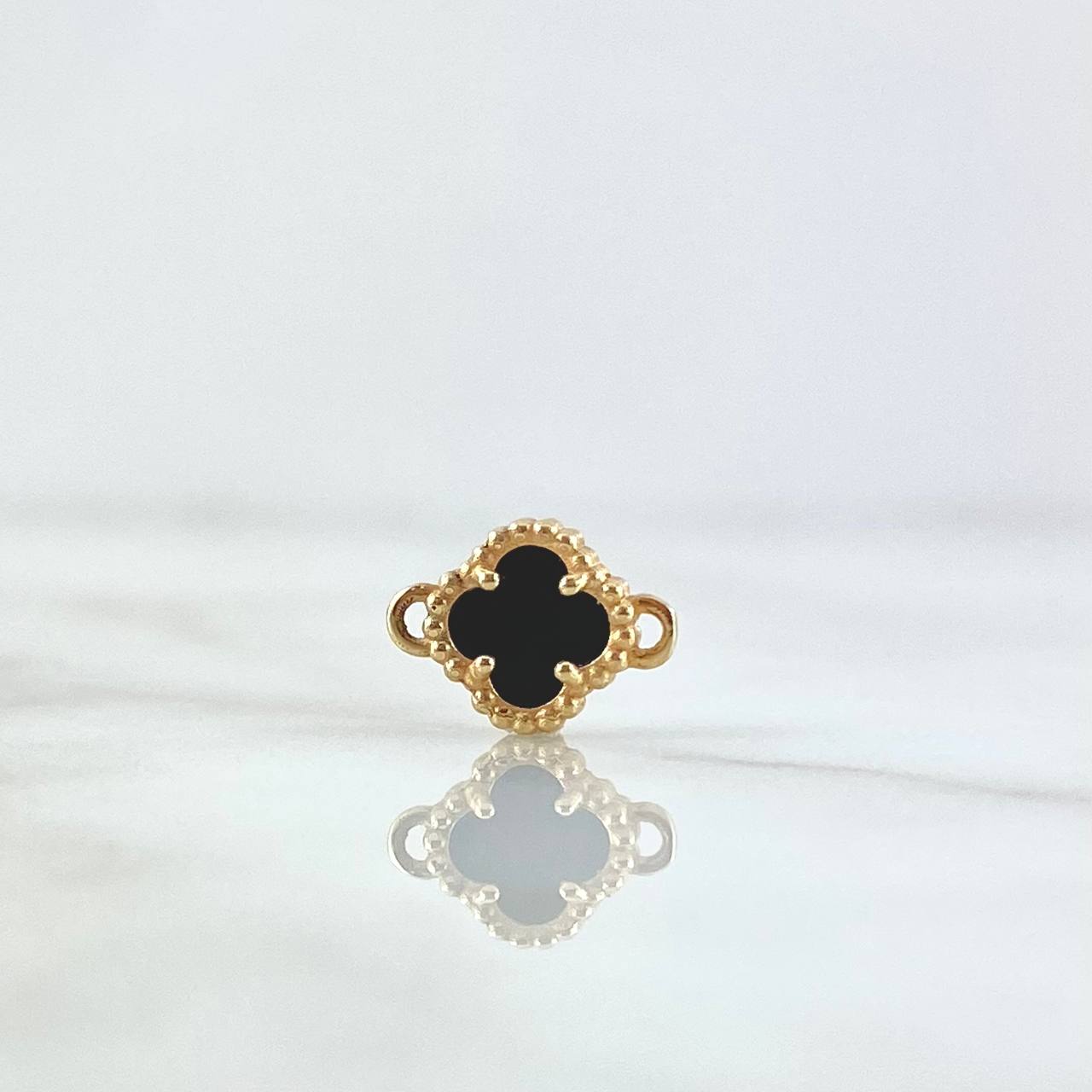 Charm Clover VCyA 1.2gr / 1cm-1.2cm / Black Onyx Spotted 18K Yellow Gold