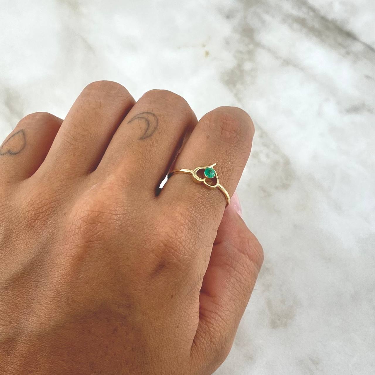 Solitaire Ring In Heart 1.4gr / Size 6 3/4 / Emeralds 12Pts 18K Yellow Gold (Jewelry)